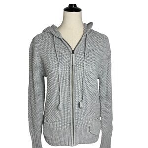 Old Navy Gray Textured Knit Full Zip Hoodie Sweater Women's Size L